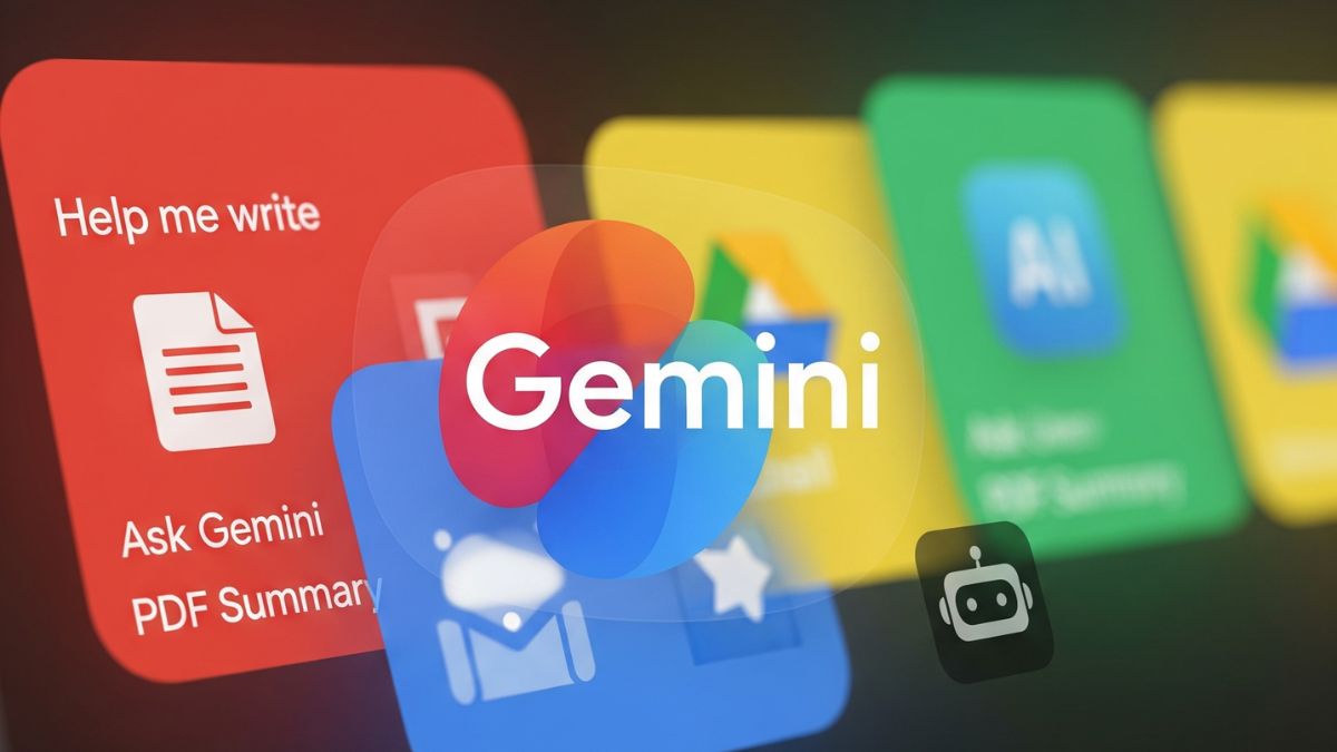 Gmail과 Drive 속 AI: Help me write, Ask Gemini, PDF 요약 기능 1 Help me write, Ask Gemini, PDF 요약 기능을 나타내는 구글 AI 기능 요약 이미지